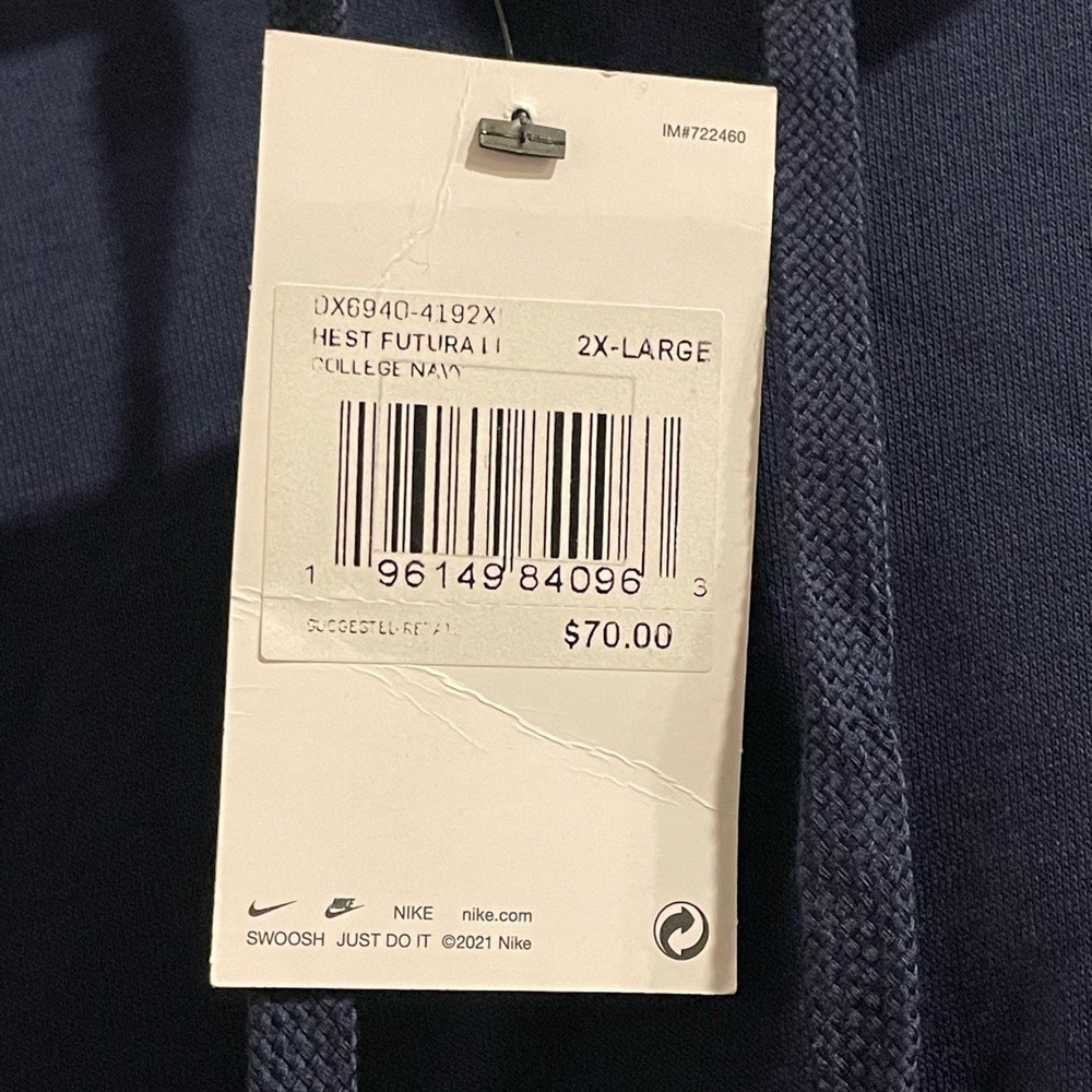 Nike Sportswear Club Fleece Hoodie College Navy Blue DX6940-4192 XXL NEW - Picture 3 of 3
